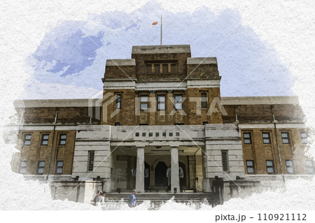 水彩画風 上野公園 国立科学博物館 東京都台東区のイラスト素材