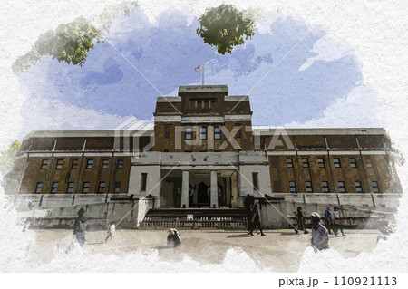 Amazon.co.jp: 282新緑の上野公園 水彩画 原画 透明水彩画 F4