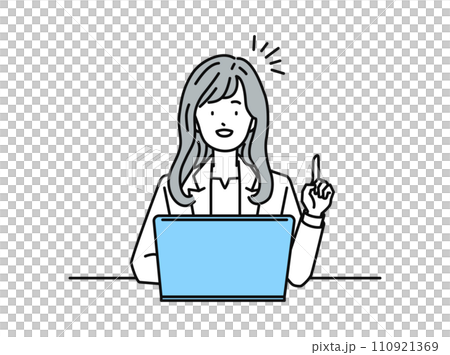 A female businessperson (office worker) who poses while operating a PC A female businessperson (office worker) who poses while operating a PC 110921369