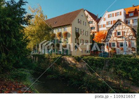 Old national German town house in Bietigheim-Bissingen, Baden-Wuerttemberg, Germany, Europe. Old Town is full of colorful and well preserved buildings. Old national German town house in Bietigheim-Bissingen, Baden-Wuerttemberg, Germany, Europe. Old Town is full of colorful and well preserved buildings. 110921657