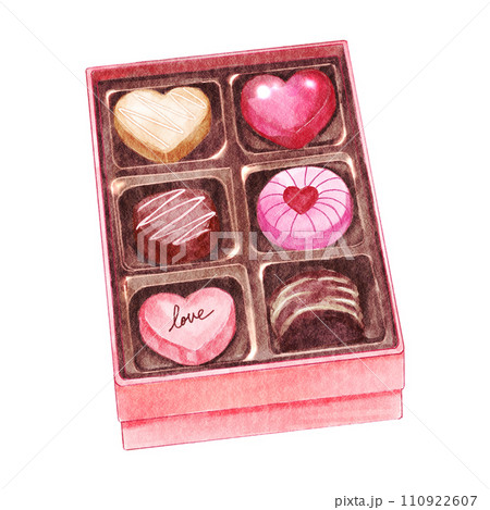 Chocolate in box . Valentines day object . Watercolor painting elements . Illustration . Chocolate in box . Valentines day object . Watercolor painting elements . Illustration . 110922607