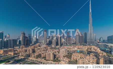 Dubai Downtown morning timelapse with tallest skyscraper and other towers Dubai Downtown morning timelapse with tallest skyscraper and other towers 110923010