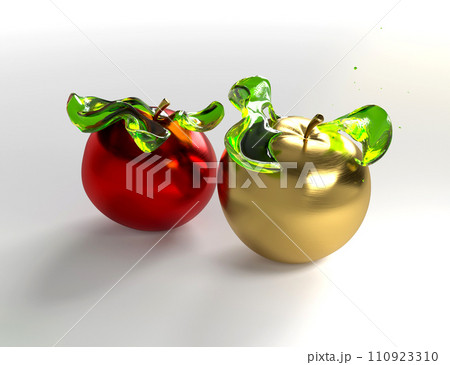 3D model of apples made of red gold metal 3D model of apples made of red gold metal 110923310