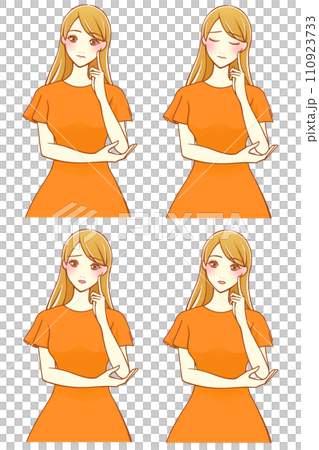 4 types of women thinking with their index fingers on their cheeks (brown hair) 4 types of women thinking with their index fingers on their cheeks (brown hair) 110923733