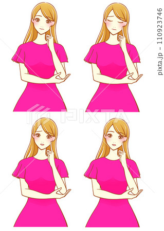 人差し指を頬にあてて考える女性 4種(茶髪) 人差し指を頬にあてて考える女性 4種(茶髪) 110923746