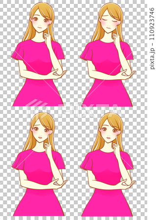 人差し指を頬にあてて考える女性 4種(茶髪) 人差し指を頬にあてて考える女性 4種(茶髪) 110923746