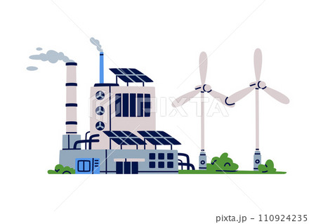Factory as Industrial Manufacturing Building with Chimney Vector Illustration 110924235
