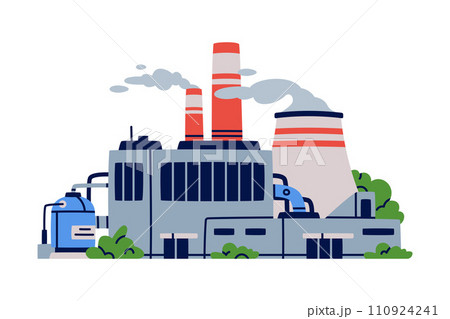Factory as Industrial Manufacturing Building with Chimney Vector Illustration 110924241