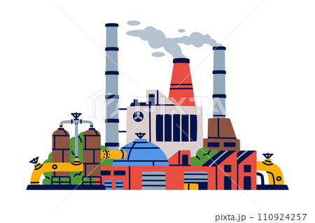 Factory as Industrial Manufacturing Building with Chimney Vector Illustration 110924257