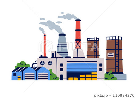Factory as Industrial Manufacturing Building with Chimney Vector Illustration Factory as Industrial Manufacturing Building with Chimney Vector Illustration 110924270