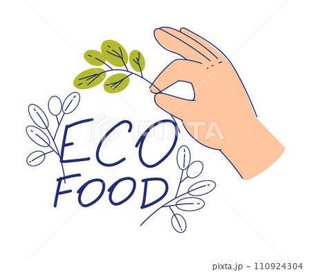 Eco Friendly with Hand and Green Leaf Twig Vector Illustration 110924304