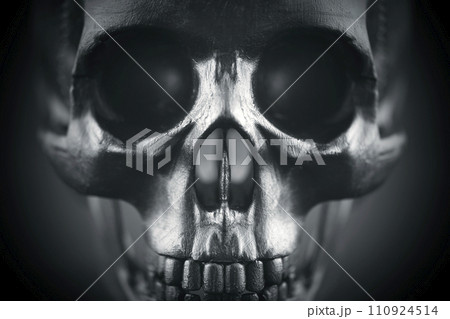 Creepy human skull close up on black background 110924514