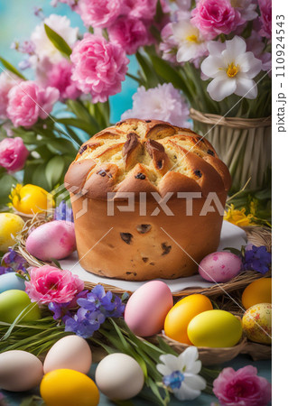 Italian panettone or sweet Easter bread. 110924543