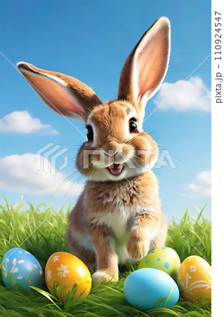 Cute rabbit on an Easter card. 110924547