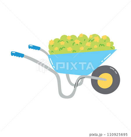 Hand drawn wheelbarrow with flowers. Concept of gardening, spring time Hand drawn wheelbarrow with flowers. Concept of gardening, spring time 110925695