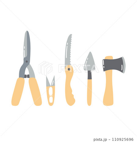 Hand drawn garden tools. Set of agricultural equipment Hand drawn garden tools. Set of agricultural equipment 110925696