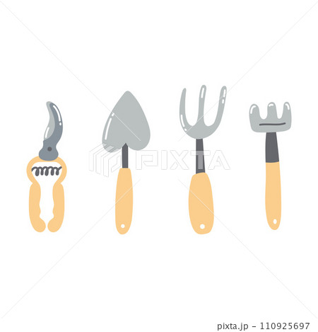 Hand drawn garden tools. Set of agricultural equipment 110925697
