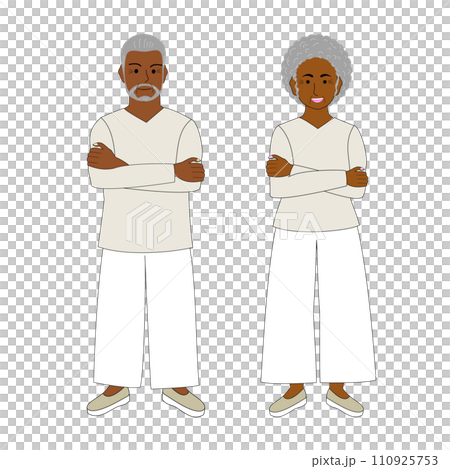 Elderly black couple arms crossed, white background Elderly black couple arms crossed, white background 110925753