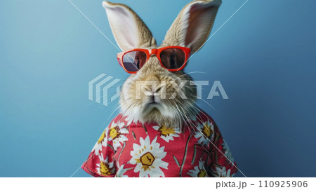 AI-generated content. Rabbit with Floral Shirt and Orange Glasses AI-generated content. Rabbit with Floral Shirt and Orange Glasses 110925906