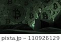 A man stands on a rock and looks at bitcoins. 3D rendering 110926129