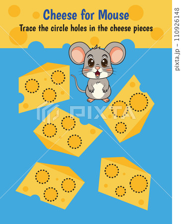 Pen tracing lines activity worksheet for children. Pencil control for kids practicing motoric skills. Cheese educational printable worksheet. Vector illustration. Pen tracing lines activity worksheet for children. Pencil control for kids practicing motoric skills. Cheese educational printable worksheet. Vector illustration. 110926148