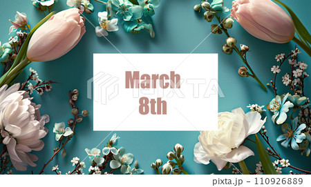 Banner with blooming white Chinese cherry on a turquoise background. Place for text. Banner with blooming white Chinese cherry on a turquoise background. Place for text. 110926889