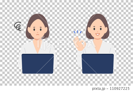 A set of business people looking at their computers and worrying and doing OK poses [People vector illustration material] 110927225