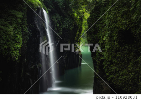 Takachiho waterfall Manai falls Miyazaki Japan A beautiful and mysterious waterfall in basalt gorge Takachiho waterfall Manai falls Miyazaki Japan A beautiful and mysterious waterfall in basalt gorge 110928031