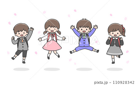 入学式 ジャンプする子どもたち 入学式 ジャンプする子どもたち 110928342