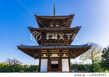 奈良県生駒郡斑鳩町の法起寺　三重塔（国宝）日本最古 110929045