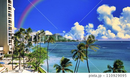 ワイキキビーチとダイアモンドヘッドの絶景 ワイキキビーチとダイアモンドヘッドの絶景 110929095