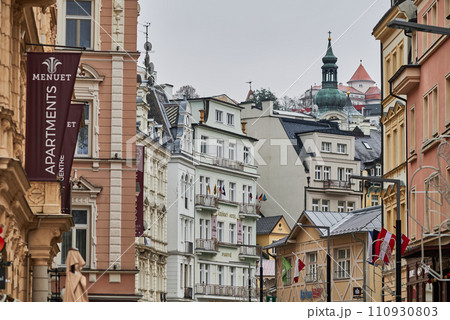 Karlovy Vary Karlsbad old historic spa town with hot springs in Bohemia Czech Republic 110930803