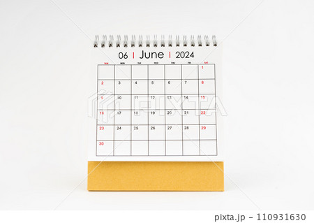 2024 June monthly desk calendar isolated on white. 110931630