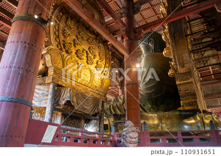 Todai-ji Daibutsuden Great Buddha Hall Historic Buddhist temple featuring a large Buddha statue in Nara, Japan 110931651