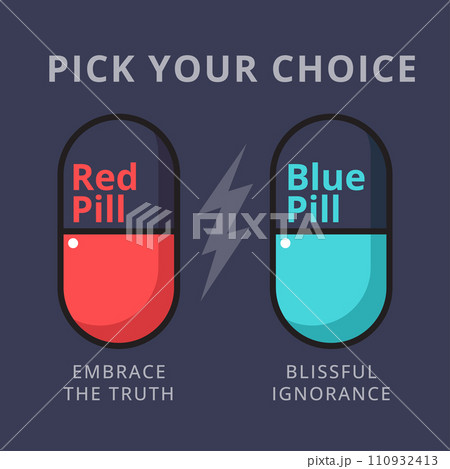 Red Pill and Blue Pill in dark background.Isolated Vector Illustration 110932413