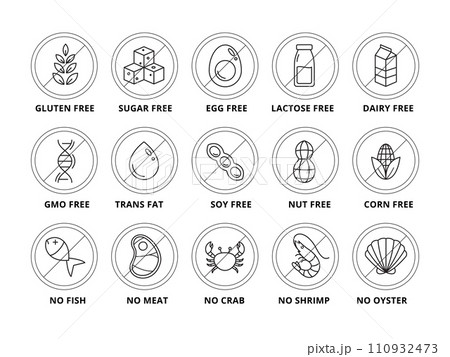 Simple food allergen icon set. Vector Illustration Simple food allergen icon set. Vector Illustration 110932473