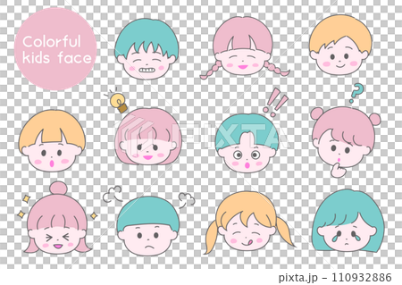 Pastel kids face sticker set 110932886
