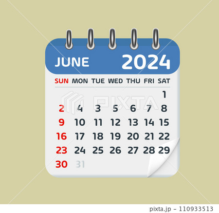 june 2024 Calendar Leaf. Calendar 2024 in flat style june 2024 Calendar Leaf. Calendar 2024 in flat style 110933513