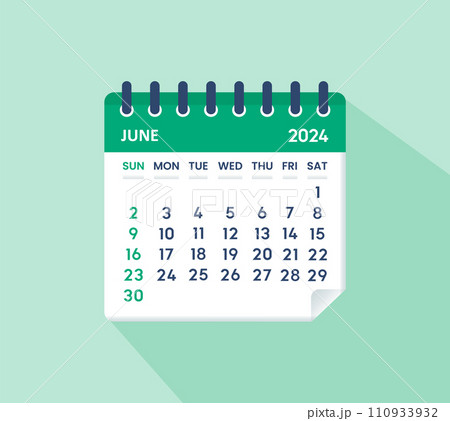 June 2024 Calendar Leaf. Calendar 2024 in flat style 110933932