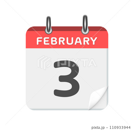 February 3. Calendar leaf on white background. 110933944