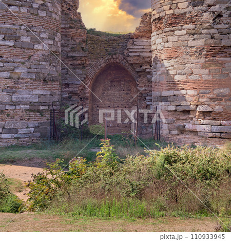 Ruins of Yoros Castle, or Yoros Kalesi, at the confluence of Bosphorus and Black Sea in Anadolu Kavagi, Istanbul, Turkey 110933945
