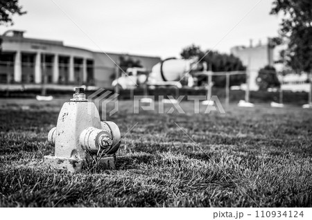 Sunken low level dry barrel fire hydrant in an open grassed area Sunken low level dry barrel fire hydrant in an open grassed area 110934124
