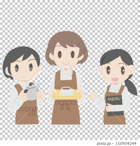 手描き風のカフェ店員イラスト 110934244