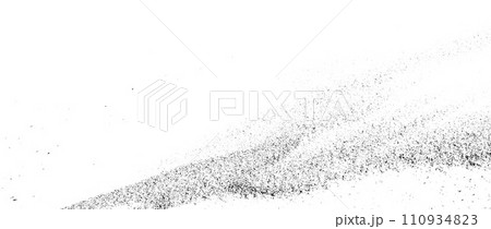 Splattered grunge noise texture. Dirty scattered grain background. Dotted halftone textured overlay. Sand dust grit distressed wallpaper. Black random dot backdrop for poster, banner, overlay. Vector 110934823