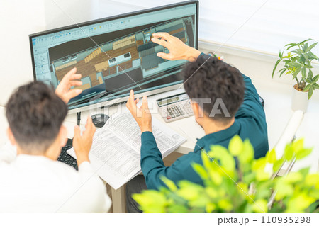 三次元CAD　立体的　3DCG　建築設計　住宅　内観　2人 110935298