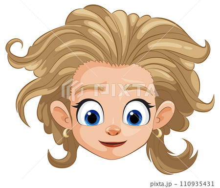 Cheerful Cartoon Girl with Flowing Hair Cheerful Cartoon Girl with Flowing Hair 110935431