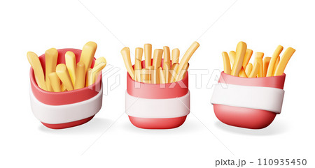 3D Set of French Fries in Red Paper Box 110935450