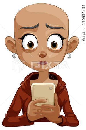 Surprised Cartoon Girl Holding Smartphone 110935451