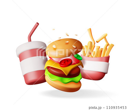 3D Cup of Cola with Fries and Cheeseburger 110935453