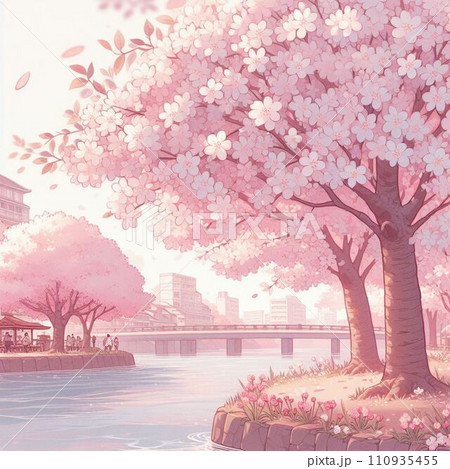 桜と橋（AI生成画像） 110935455